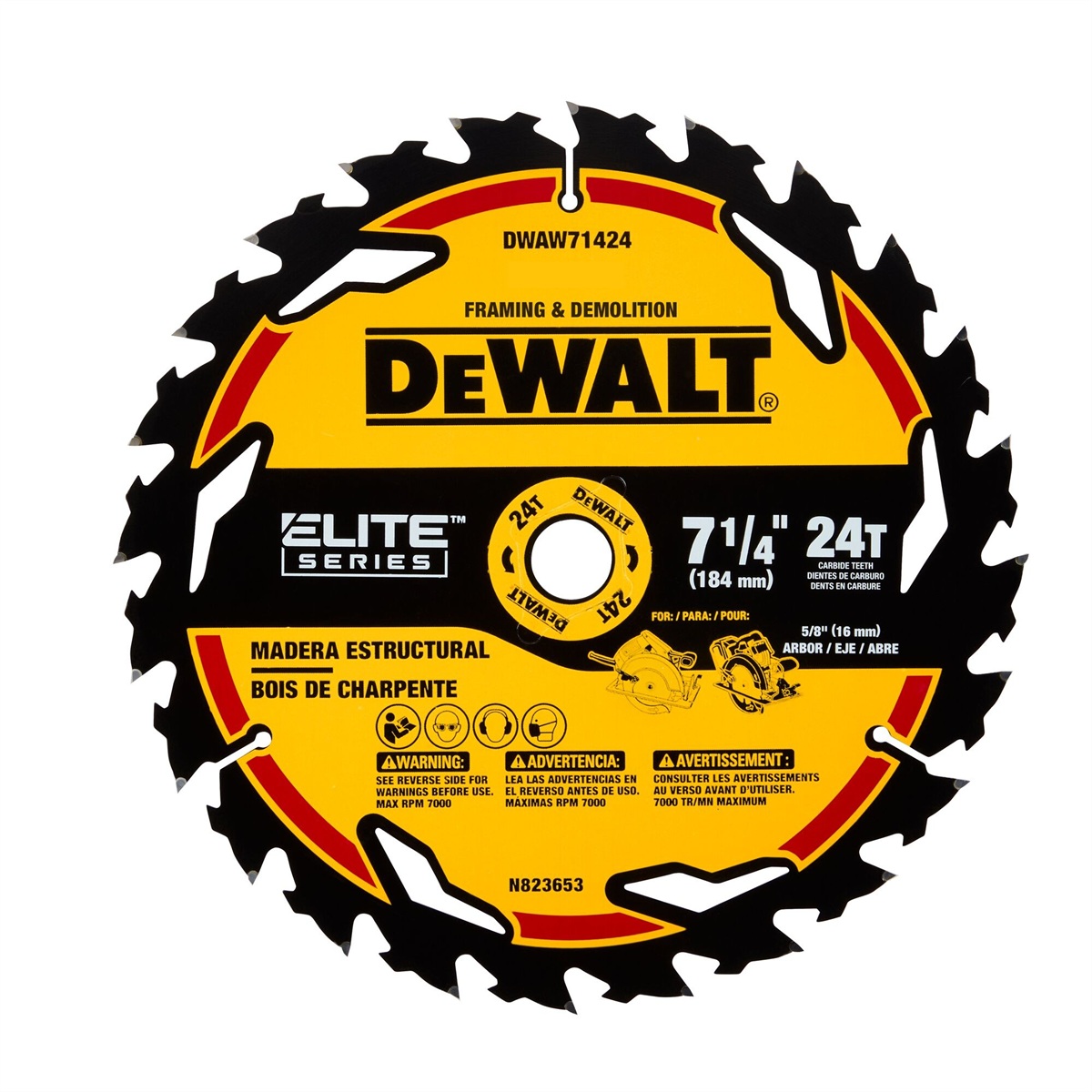 DEWALT ELITE SERIES 7-1/4 In Carbide Circular Saw Blade 24 Tooth with 5/8 in Arbor (1 Pack)