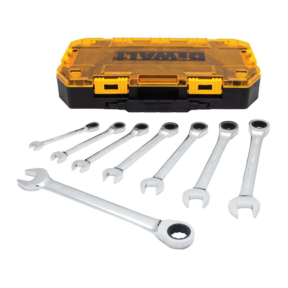 DEWALT 8 Piece Full Polish Ratcheting Combination Wrench Set