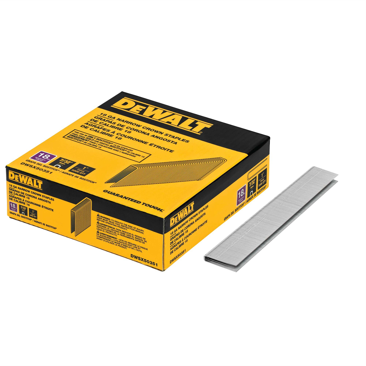 Dewalt 18 Gauge, 7/32" Crown, 1" Sx Finish Staple - 5,000 Qty