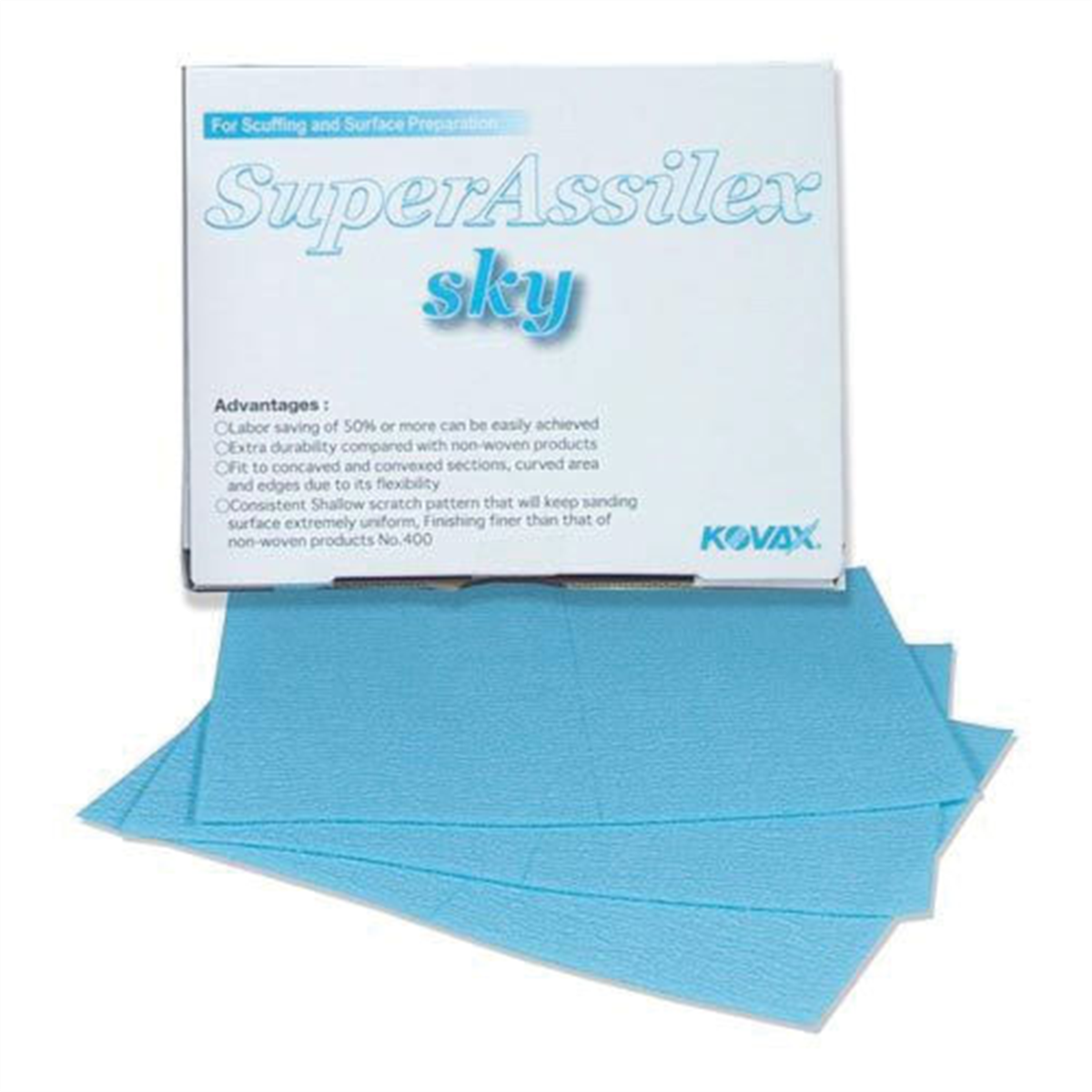 Eagle Abrasives, Inc. KOVAX Super Assilex 191-1508 Sanding Sheet, 130 mm W x 170 mm L, 600 Grit, Aluminum Oxide Abrasive, Sky, Dry