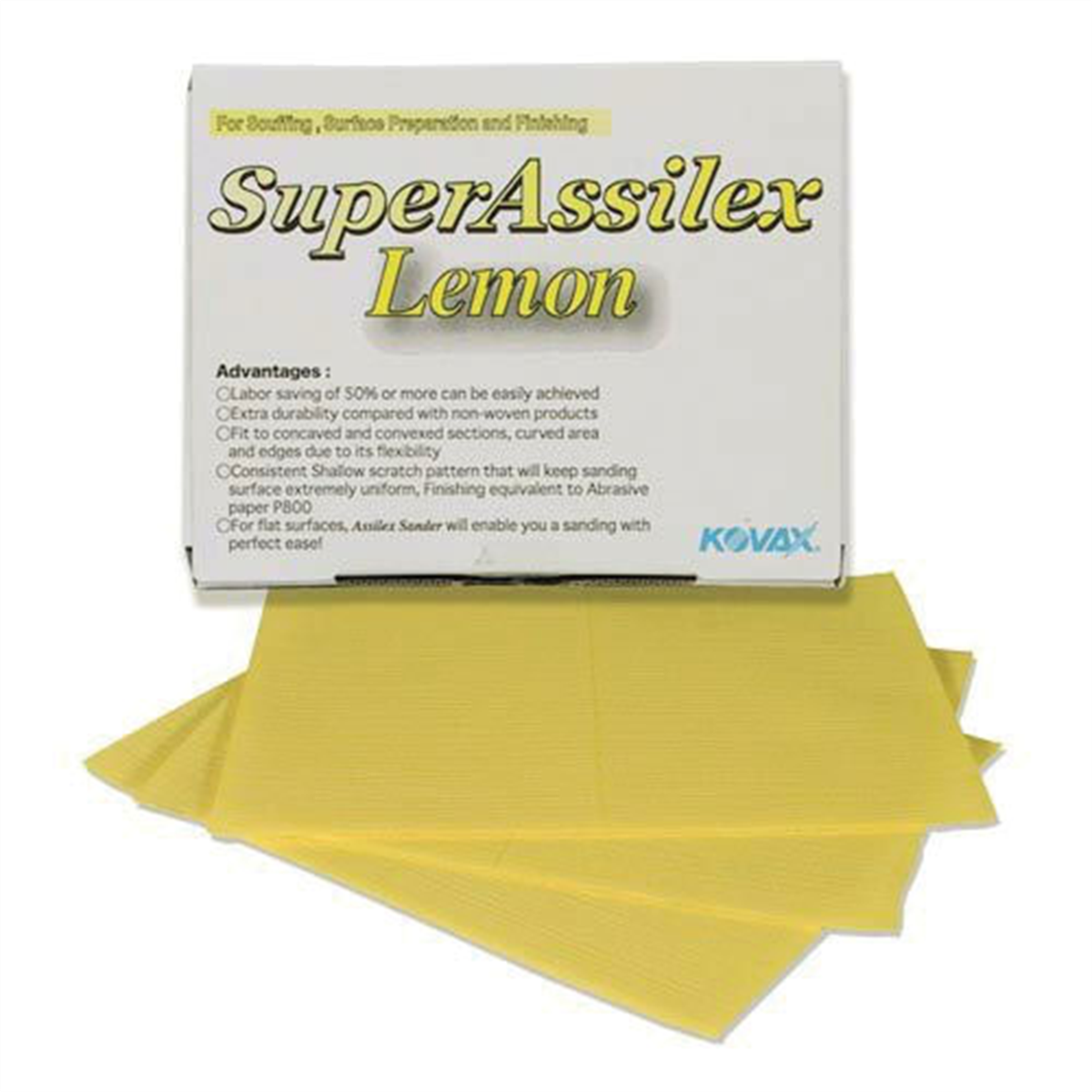 Eagle Abrasives, Inc. KOVAX Super Assilex 191-1509 Sanding Sheet, 130 mm W x 170 mm L, 800 Grit, Aluminum Oxide Abrasive, Lemon, Dry