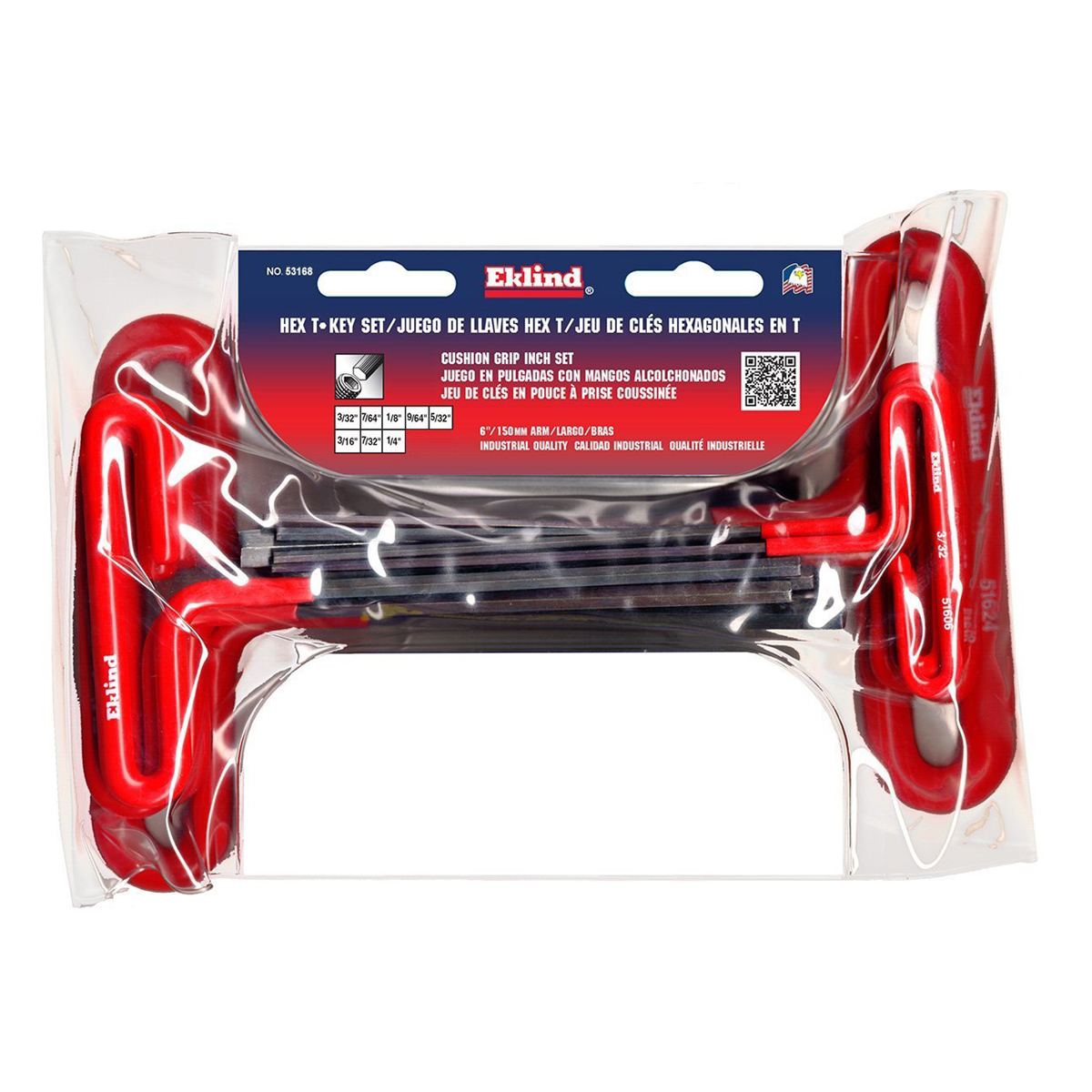 Eklind Tool Company Hex Key Set 8 Pc T-handle 6in. Sae 3/32-1/4in.cush