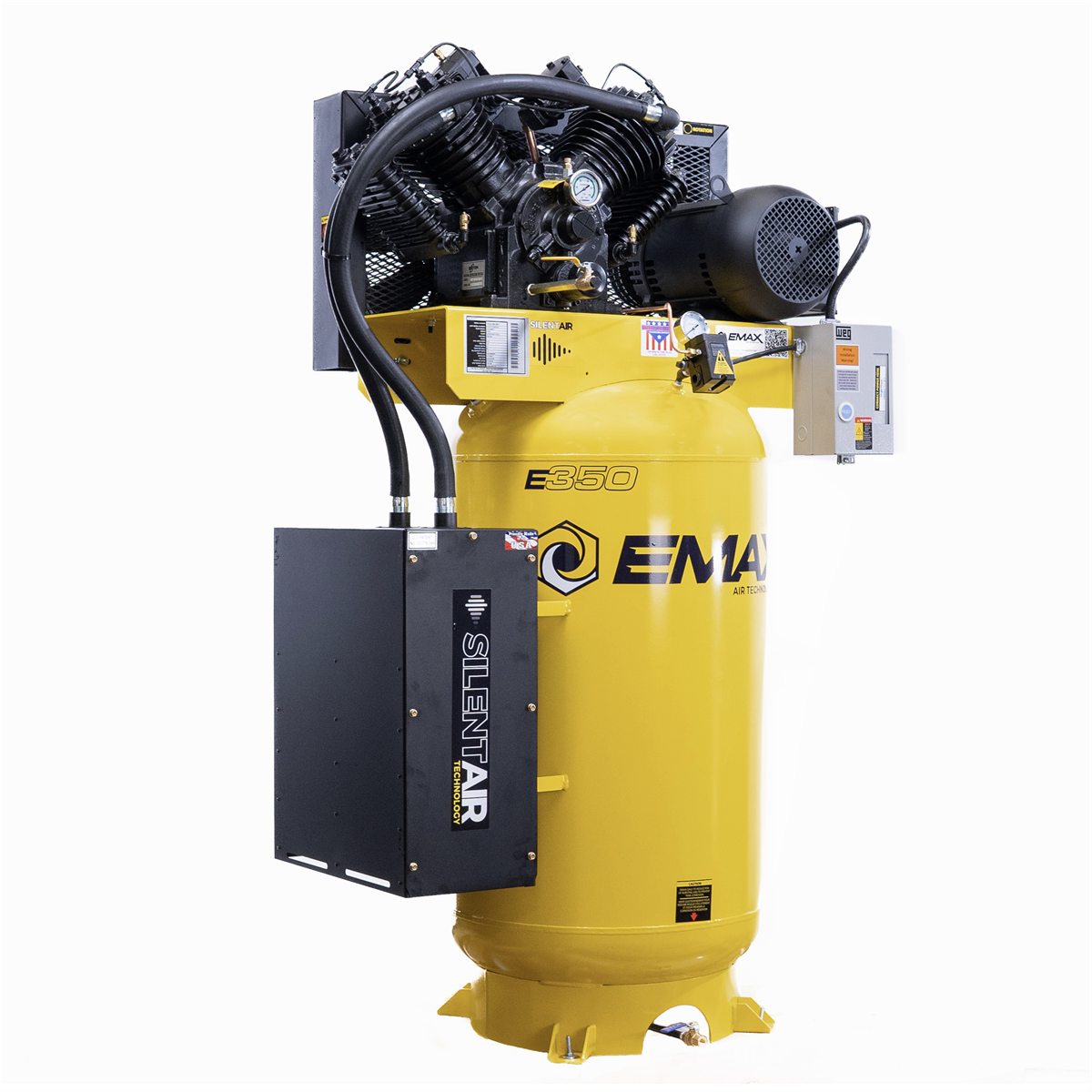EMAX Compressor  EMAX Silent Air 7.5HP 80-Gal Air Compressor &hyphen; 31CFM, Two-Stage, 4-Cylinder , Pressure Lube, Includes Maintenance Kit