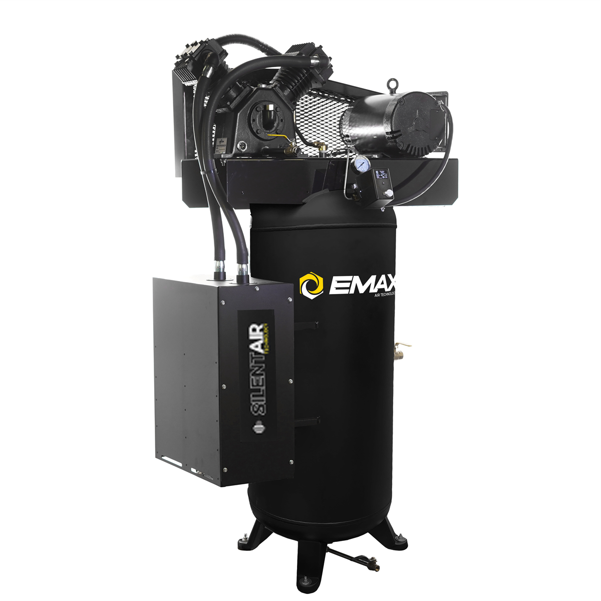 EMAX Compressor  EMAX Silent Air 5 HP 60-Gal Air Compressor &hyphen; 19 CFM, Single-Stage, 2-Cylinder, Splash Lube,Includes Maintenance Kit