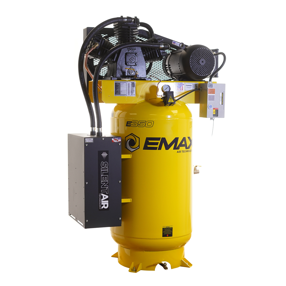 EMAX Compressor  EMAX Silent Air 7.5HP MAXFLO 80-Gal Air Compressor &hyphen; 35.2 CFM, Two-Stage, 3-Cylinder,Splash Lube Includes Maintenance Kit