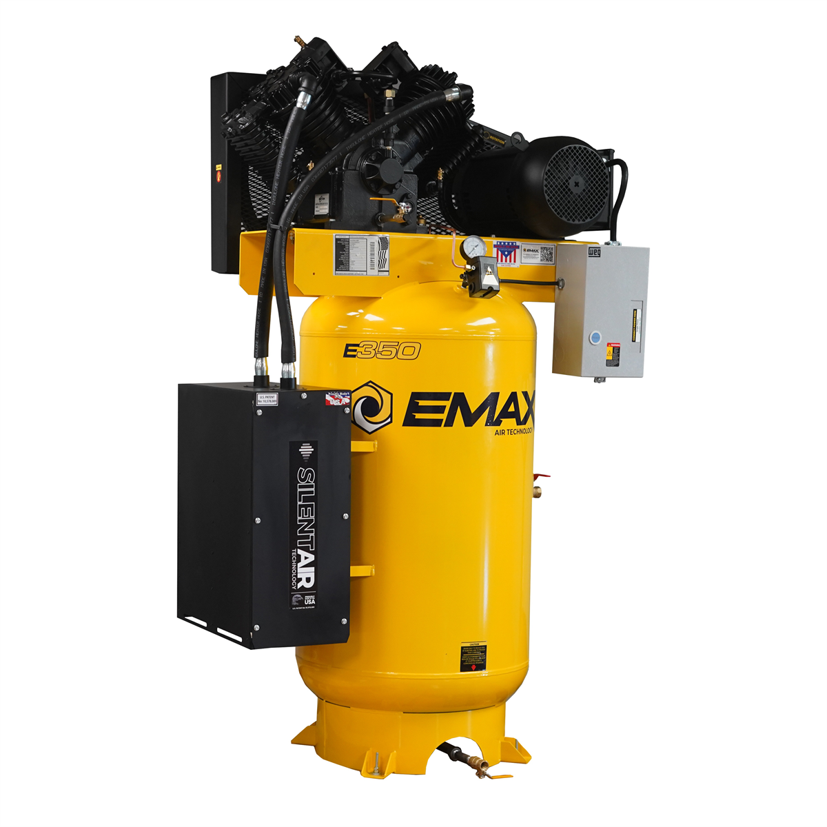 EMAX Compressor  EMAX Silent Air 10HP 80-Gal Air Compressor &hyphen; 38 CFM, Two-Stage, 4-Cylinder, Splash Lube, Includes Maintenance Kit