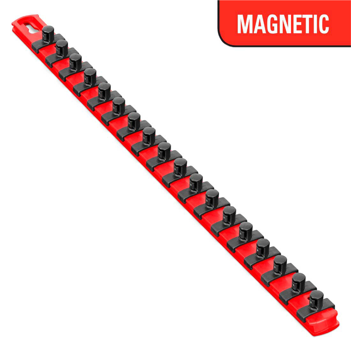 Ernst Mfg. 18 Inch 3/8 Inch Magnetic Socket Organizer With Twist Lock Clips - Red
