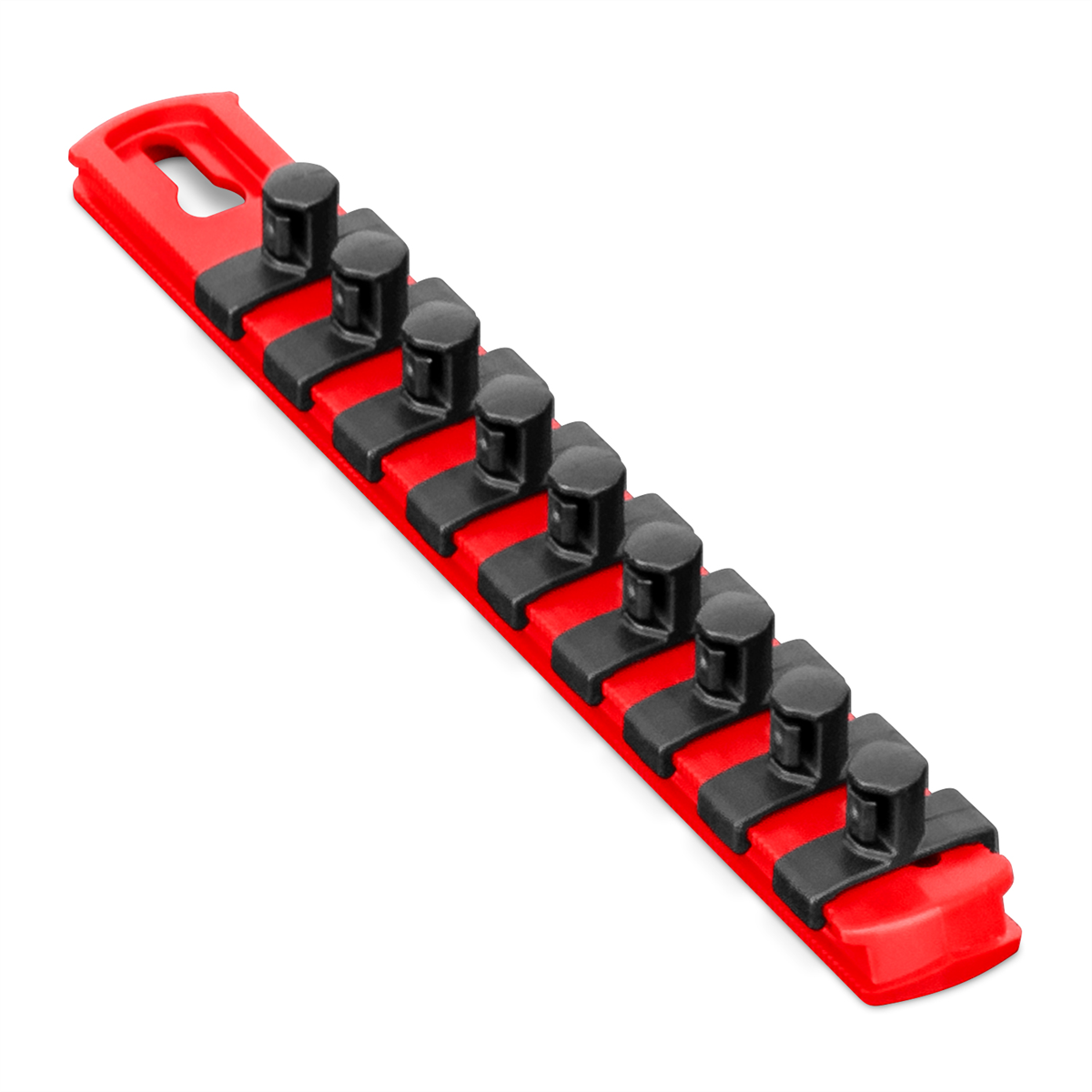 Ernst Mfg. 13” Magnetic Socket Organizer With 11 Twist Lock Clips - Red - 1/2”