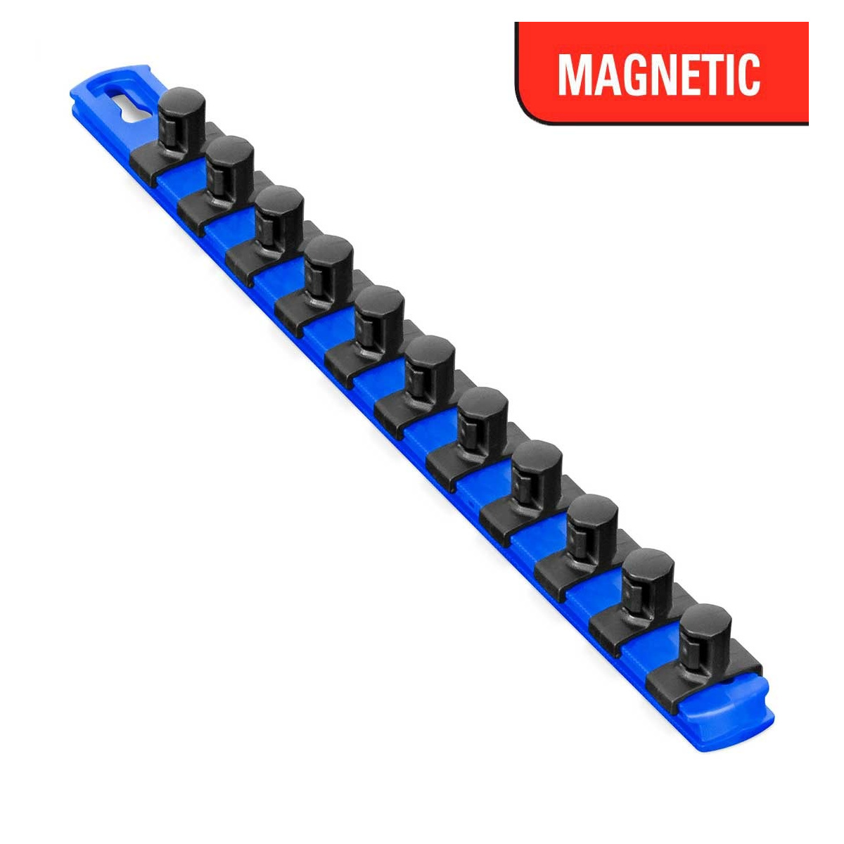 Ernst Mfg. 13 Inch Magnetic Socket Organizer With 11 Twist Lock Clips - 1/2 Inch - Blue