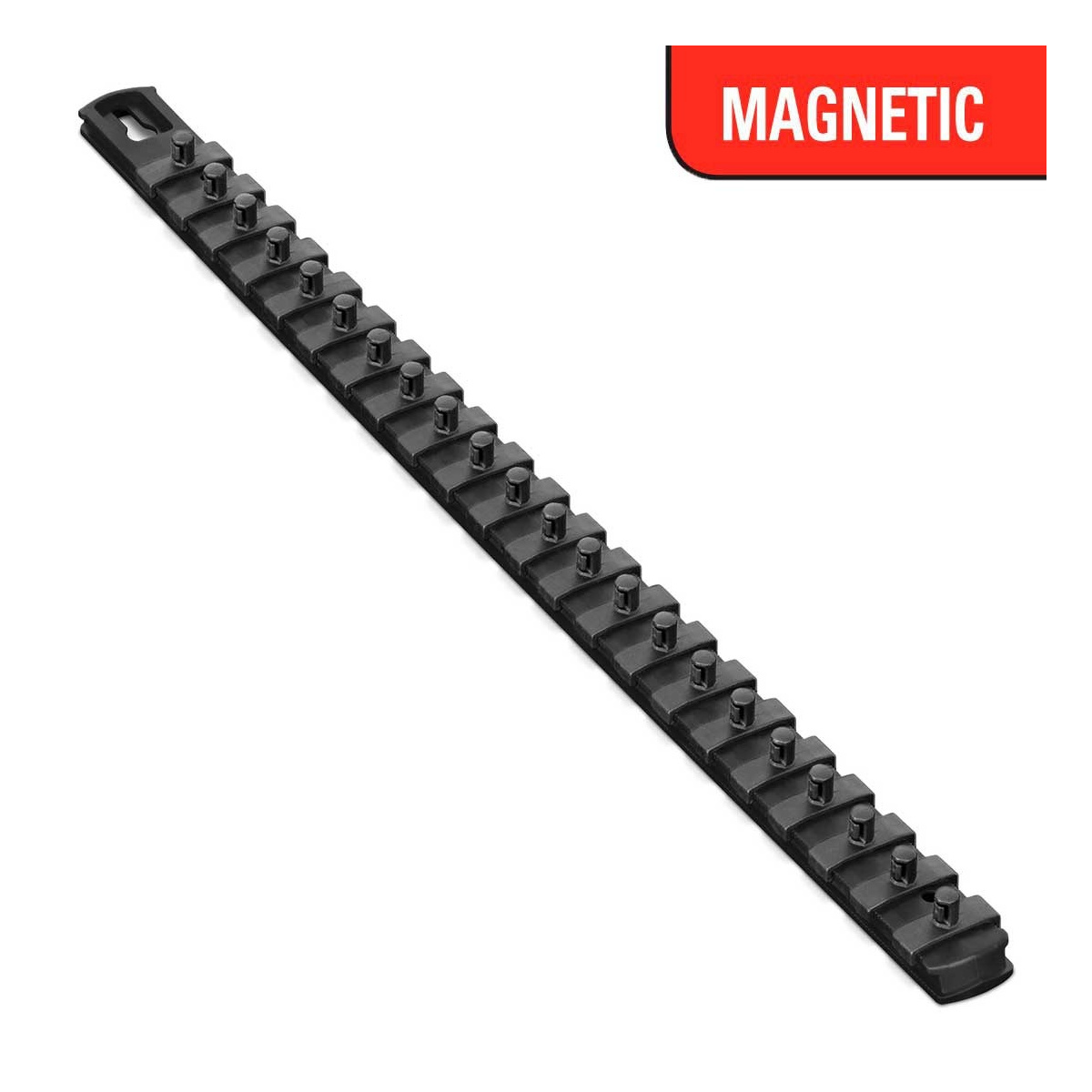 Ernst Mfg. 18 Inch Magnetic Socket Organizer with 22 Twist Lock Clips - 1/4 Inch - Black