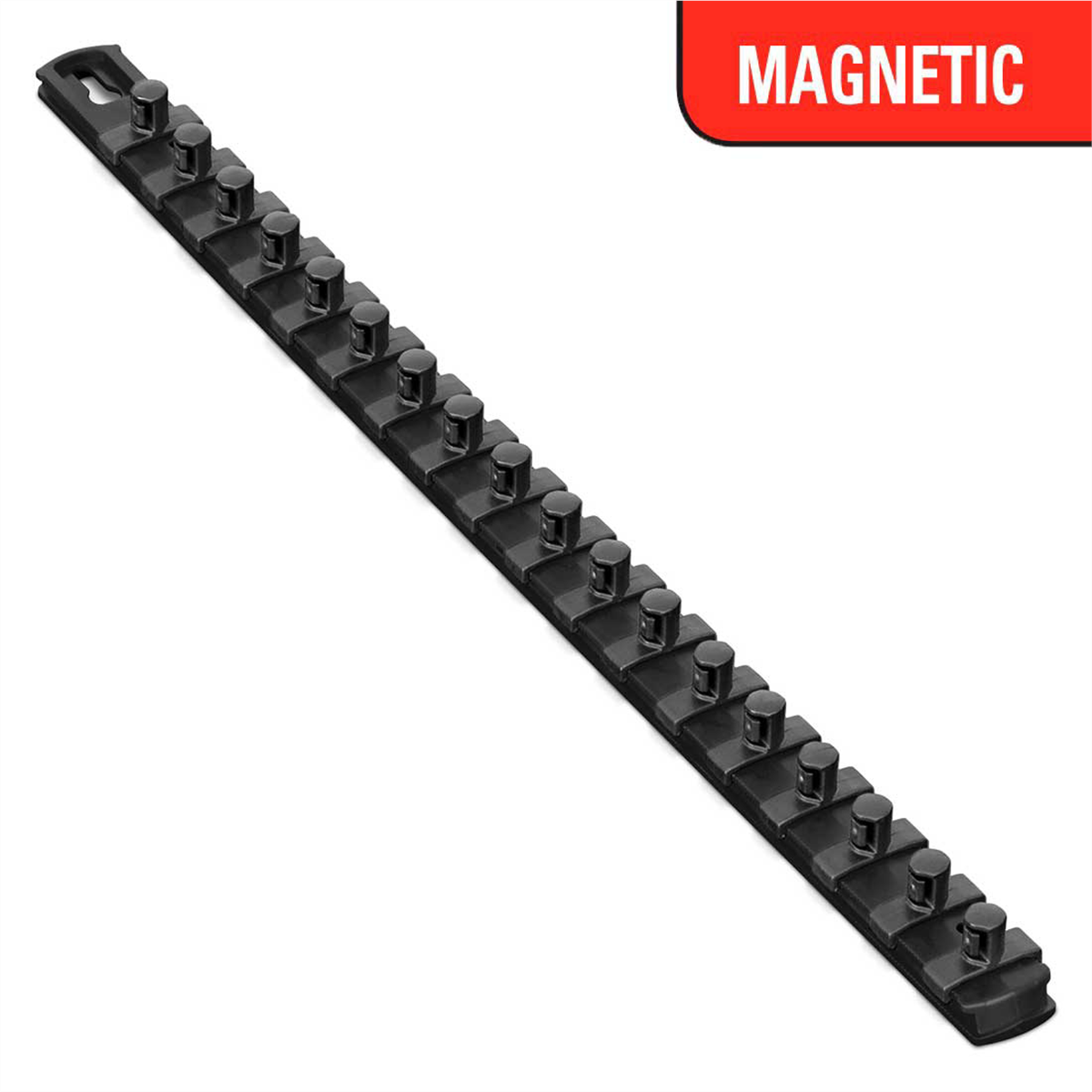 Ernst Mfg. 18 Inch 3/8 Inch Magnetic Socket Organizer with Twist Lock Clips - Black