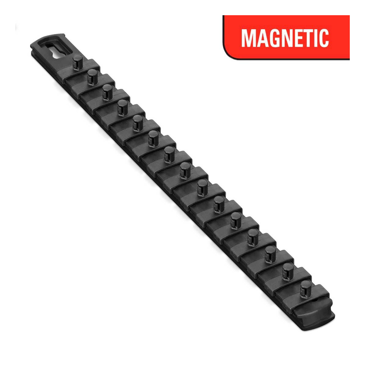 Ernst Mfg. 13 Inch Magnetic Socket Organizer with 15 Twist Lock Clips - 1/4 Inch - Black