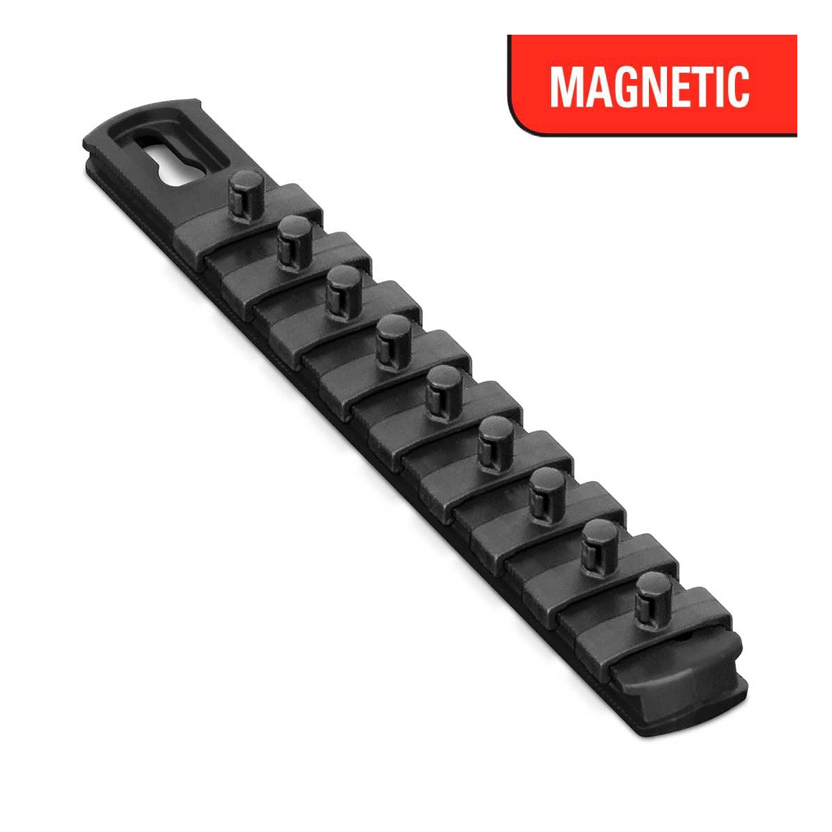 Ernst Mfg. 8 Inch Magnetic Socket Organizer with 9 Socket Clips - 1/4 Inch - Black