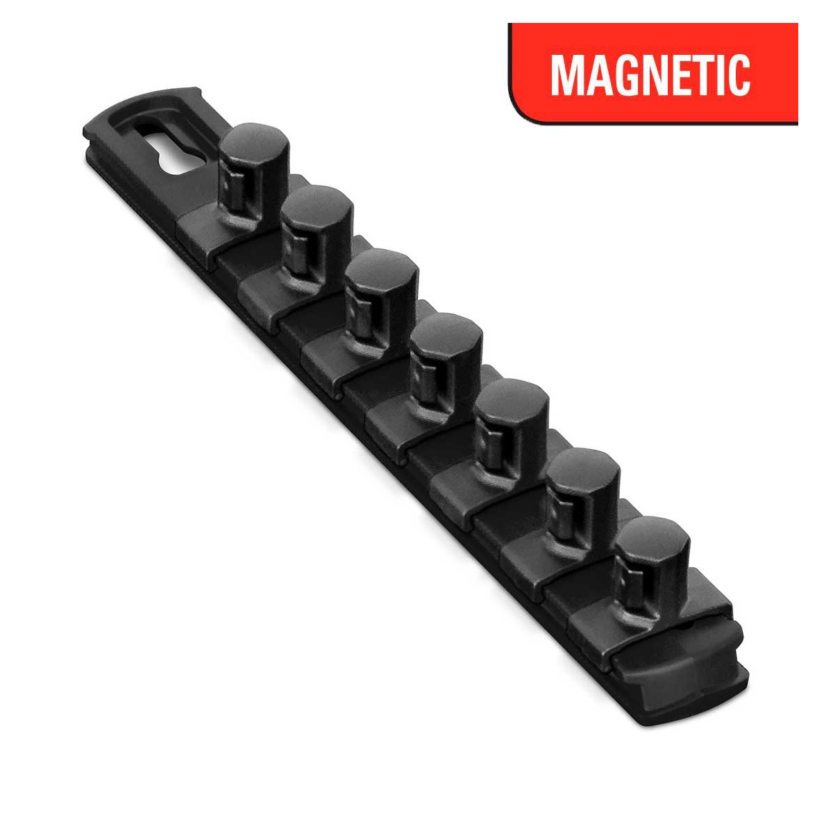 Ernst Mfg. 8 Inch Magnetic Socket Organizer With 7 Socket Clips - 1/2 Inch - Black