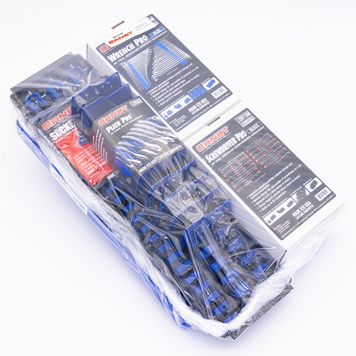 Ernst Mfg. Tool Organizer Bundle: Screwdriver, Wrench, Plier, Socket, And Tray - Blue
