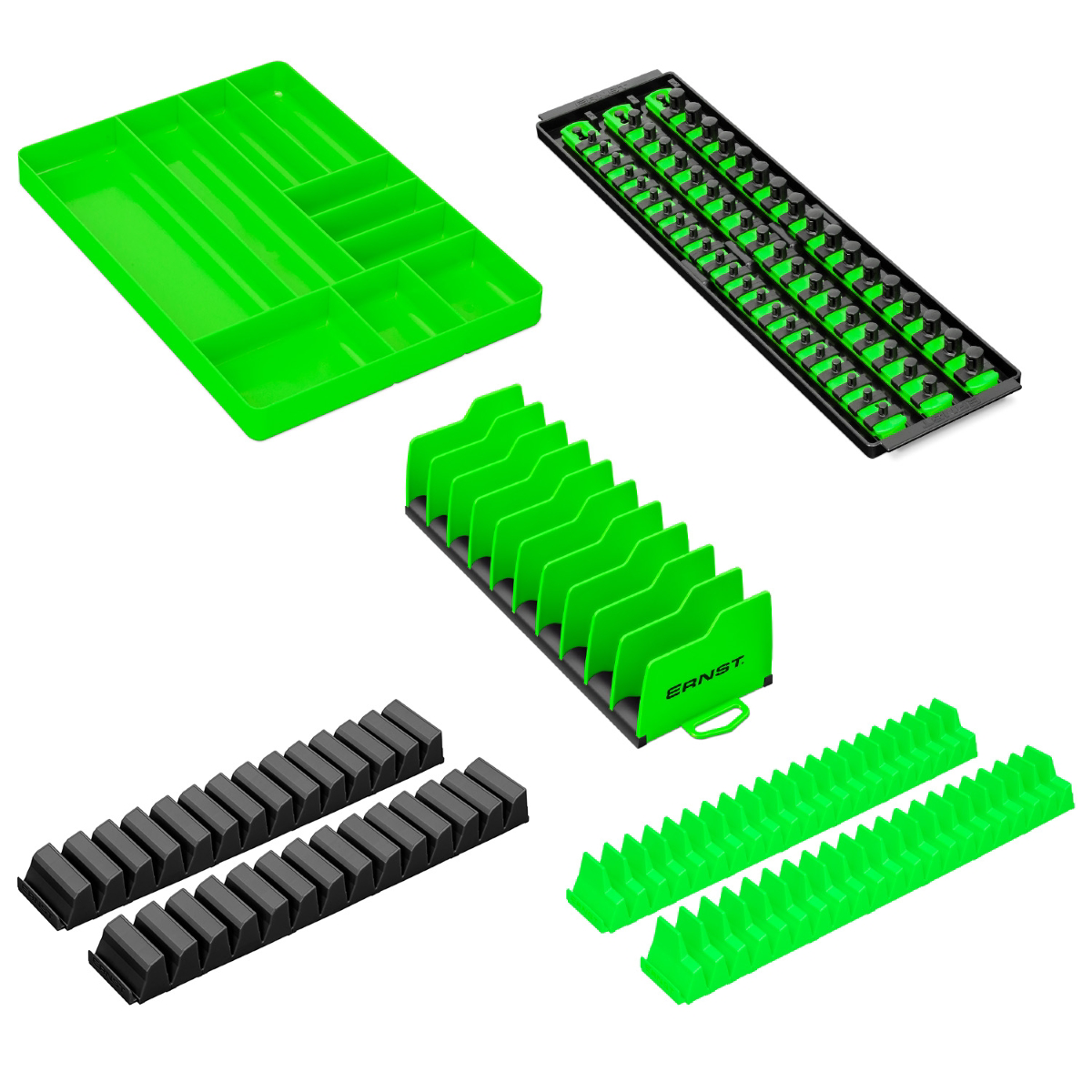 Ernst Mfg. Tde26 Show Pack - Tool Organizer Bundle: Screwdriver, Wrench, Plier, Socket, And Tray - Green