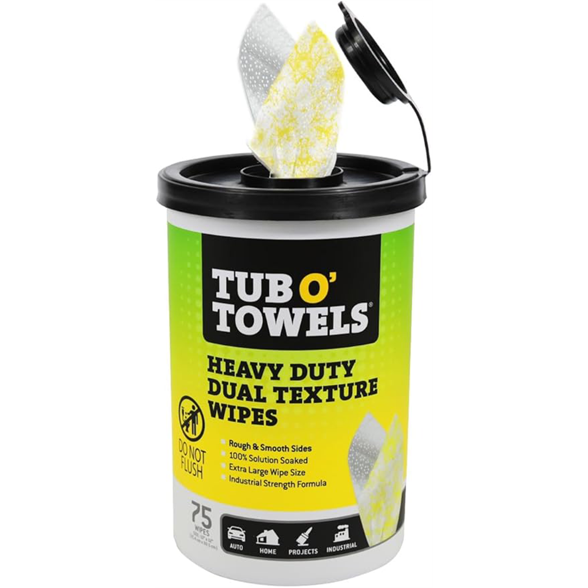 TUB O' TOWELS Heavy Duty Dual Texture 75 Count Wipes 10-inch x 12-inch