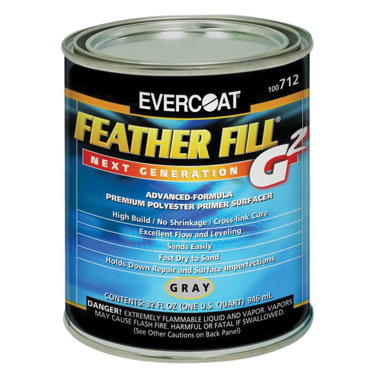 Fibre glass Evercoat FEATHER FILL G 2 100712 High-Build Polyester Primer Surfacer, 1 qt Round Can, Gray, High-Build