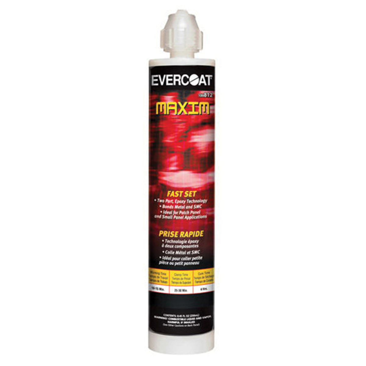Fibre glass Evercoat MAXIM 100812 Fast Set Bonding Adhesive, 250 mL Cartridge, Black, Paste, 1:1 Mixing, 4 hr Curing