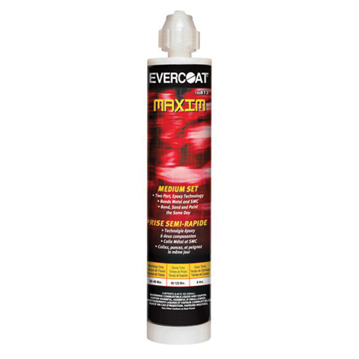 Fibre glass Evercoat MAXIM 100813 Medium Set Bonding Adhesive, 250 mL Cartridge, Gray, Paste, 12 hr Curing