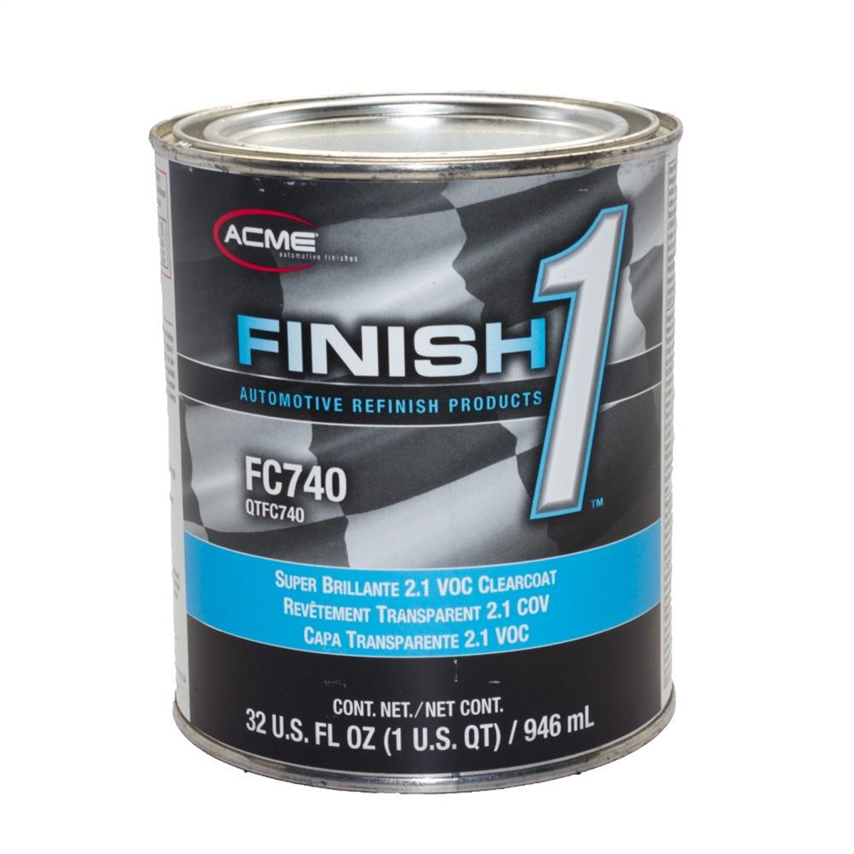 Finish 1 Automotive Refinish Products FC740-4 High Solid 2.1 VOC Super Brillante Clearcoat, 1 qt Can, Gloss, 4:1 Mixing