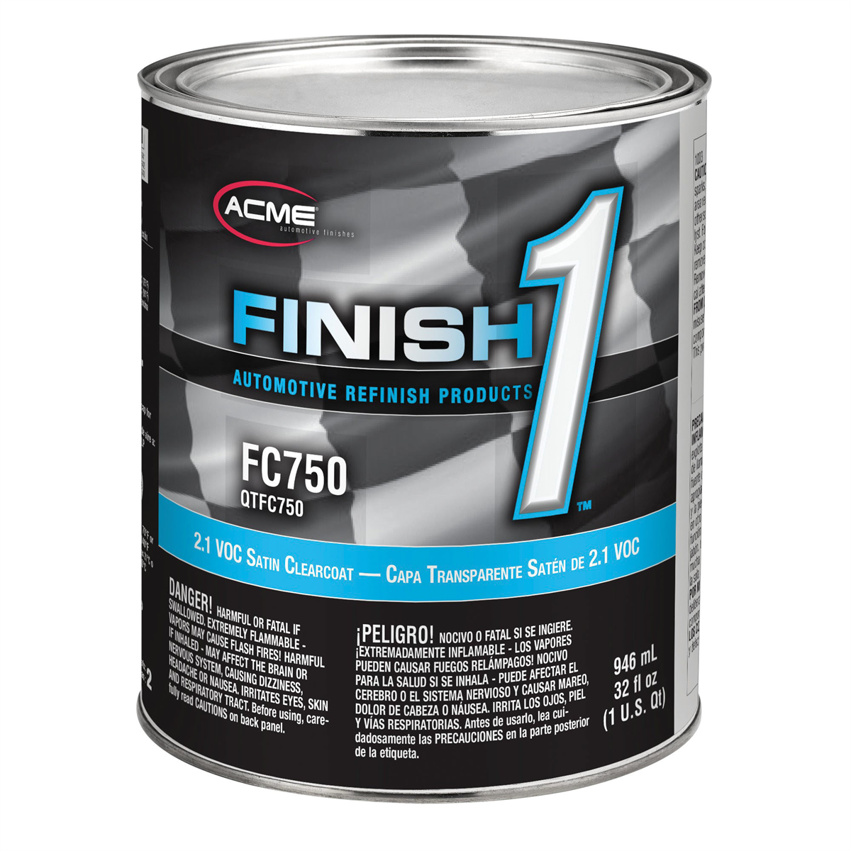 Finish 1 Automotive Refinish Products FC750-4 High Solid 2.1 VOC Clearcoat, 1 qt Can, Satin, 4:1 Mixing