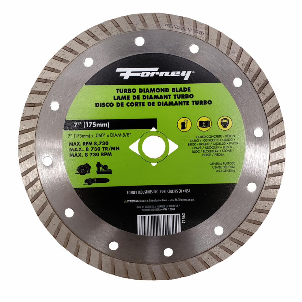Forney Industries Diamond Cut-off Blade, Turbo, 7 In