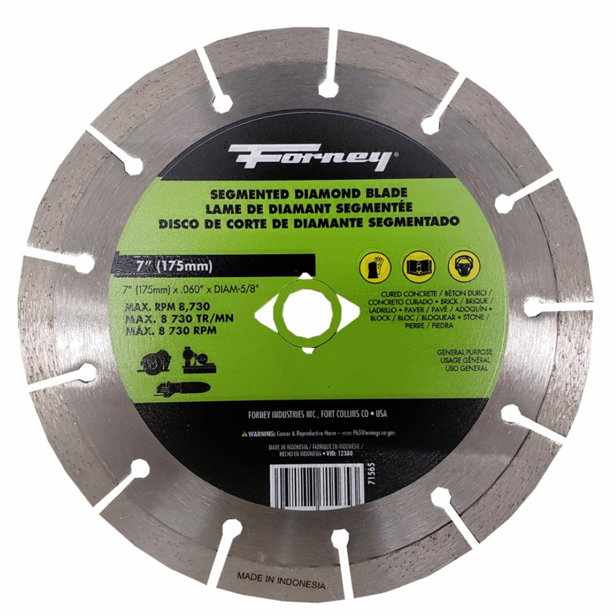Forney Industries Diamond Cut-off Blade, Segmented, 7 In