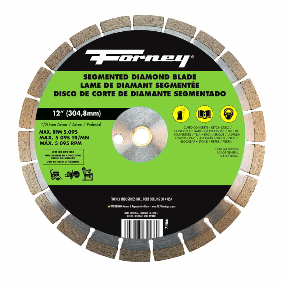 Forney Industries Diamond High Speed Contractor Blade, 12 in