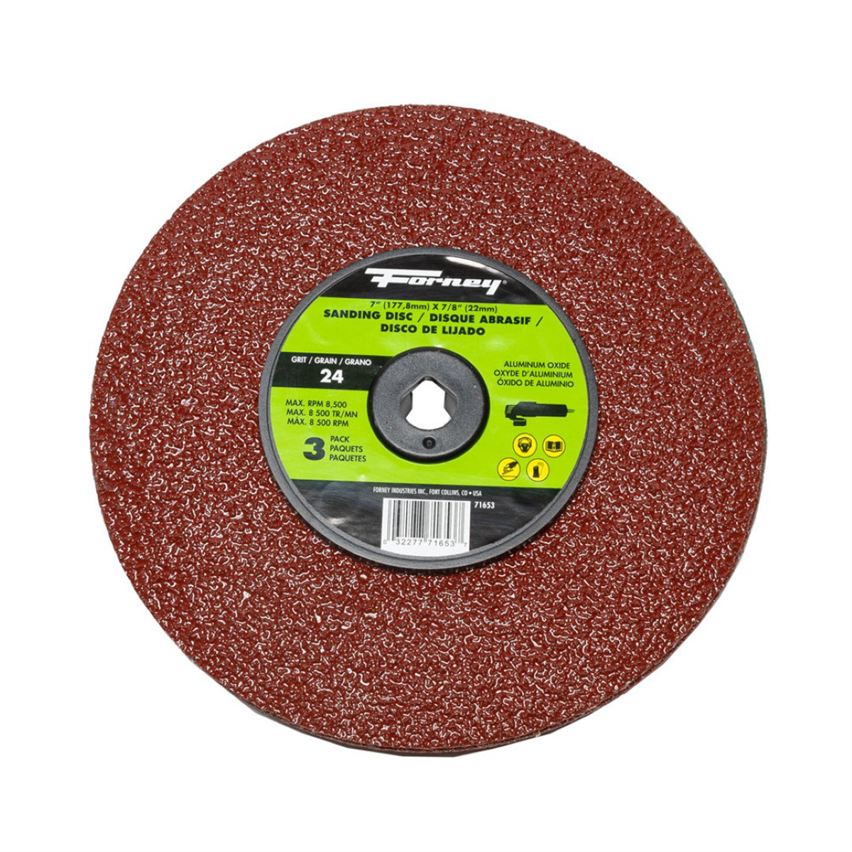 Forney Industries Resin Fibre Sanding Disc, Aluminum Oxide, 7 in x 7/8 in Arbor, 24 Grit