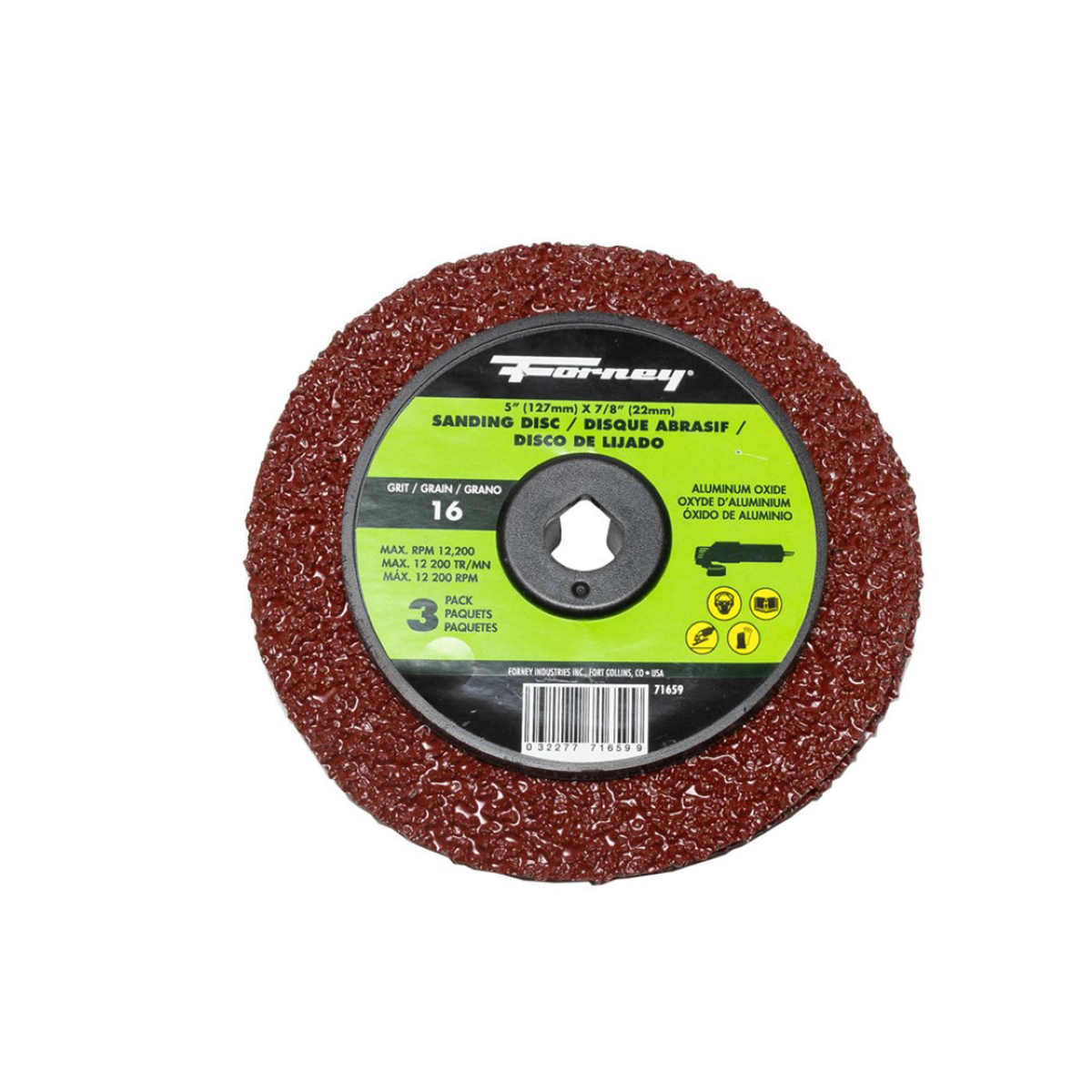 Forney Industries Resin Fibre Sanding Disc, Aluminum Oxide, 5 in x 7/8 in Arbor, 16 Grit