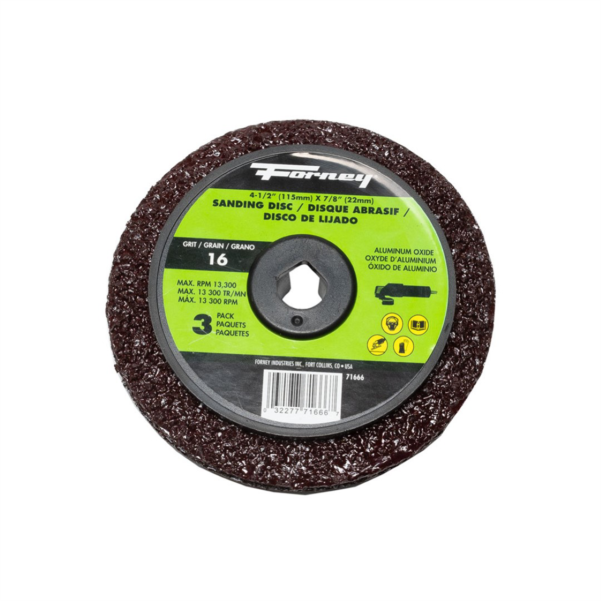 Forney Industries Resin Fibre Sanding Disc, Aluminum Oxide, 4-1/2 in x 7/8 in Arbor, 16 Grit