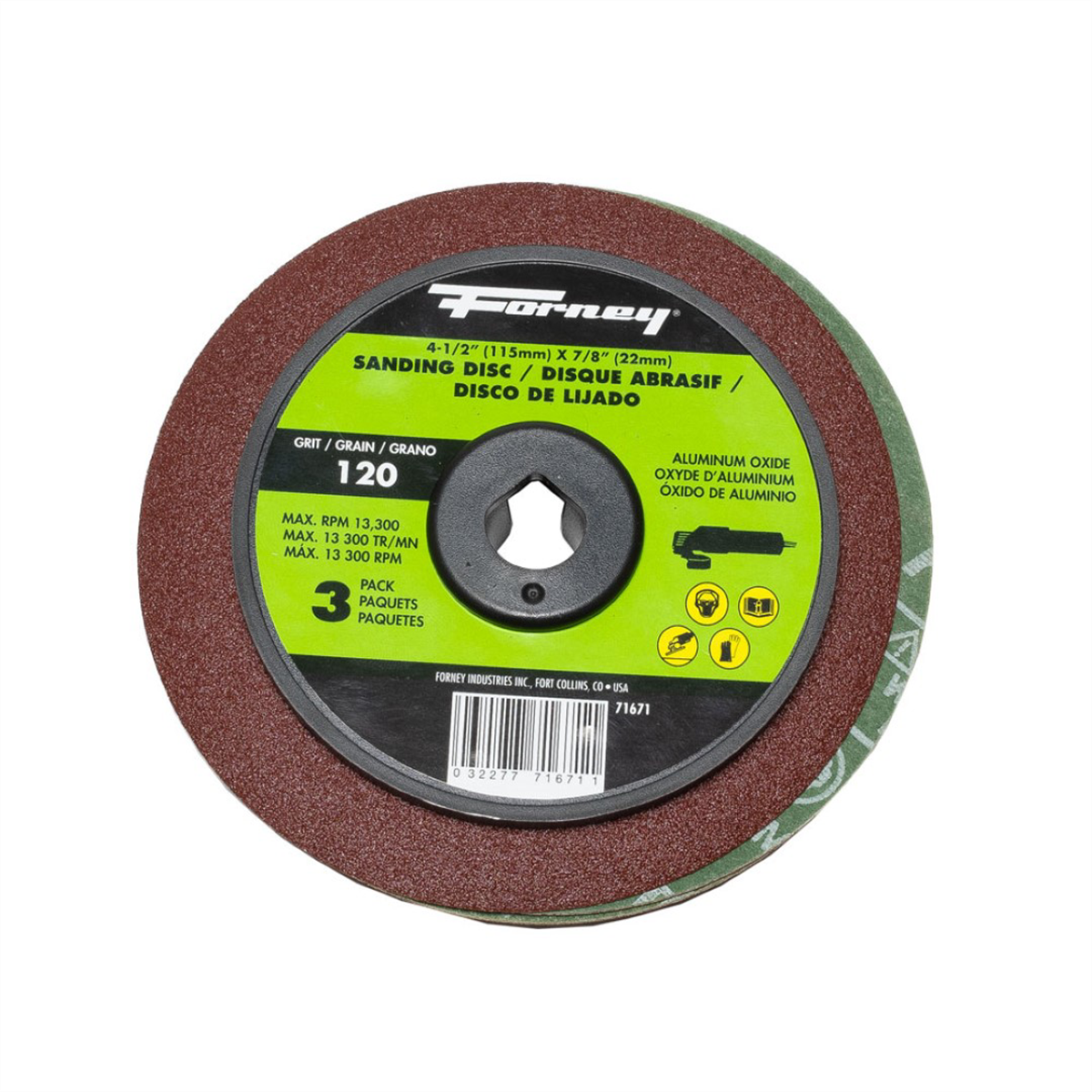 Forney Industries Resin Fibre Sanding Disc, Aluminum Oxide, 4-1/2 in x 7/8 in Arbor, 120 Grit