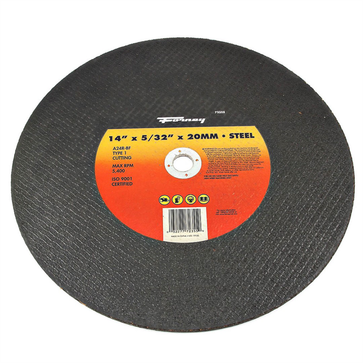 Forney Industries Cutting Wheel, Metal, Type 1, 14 in x 5/32 in x 20 mm