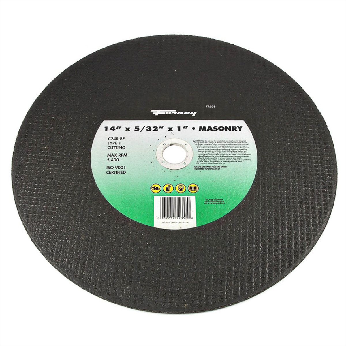 Forney Industries Cutting Wheel, Masonry/Asphalt, Type 1, 14 in x 5/32 in x 1 in