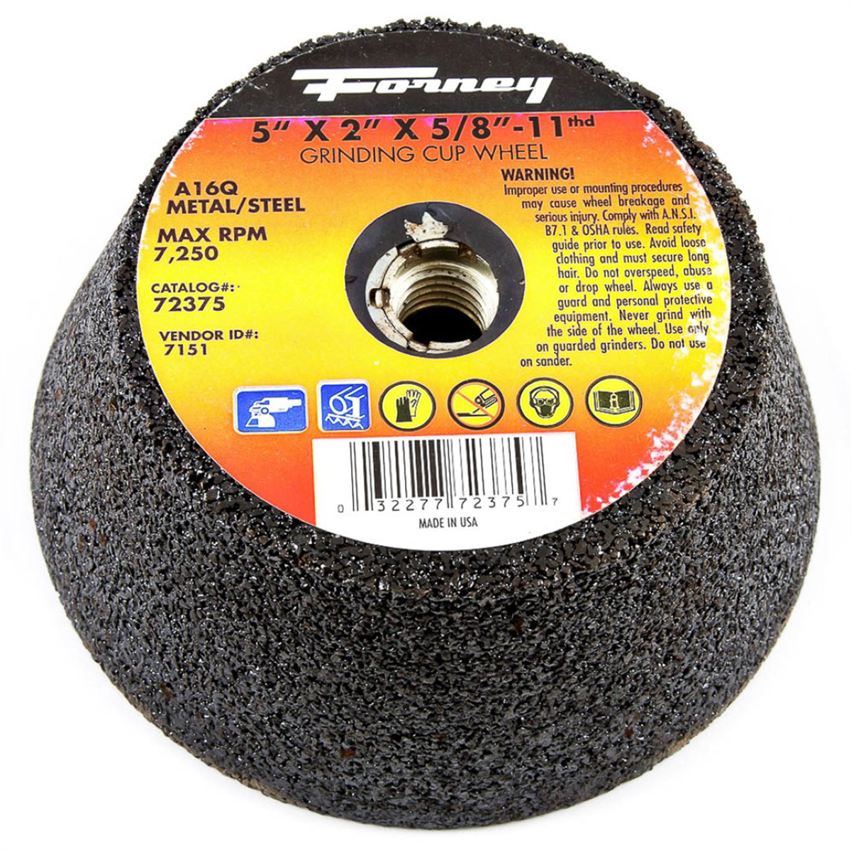 Forney Industries Cup Wheel, Metal, 5 in x 5/8 in-11
