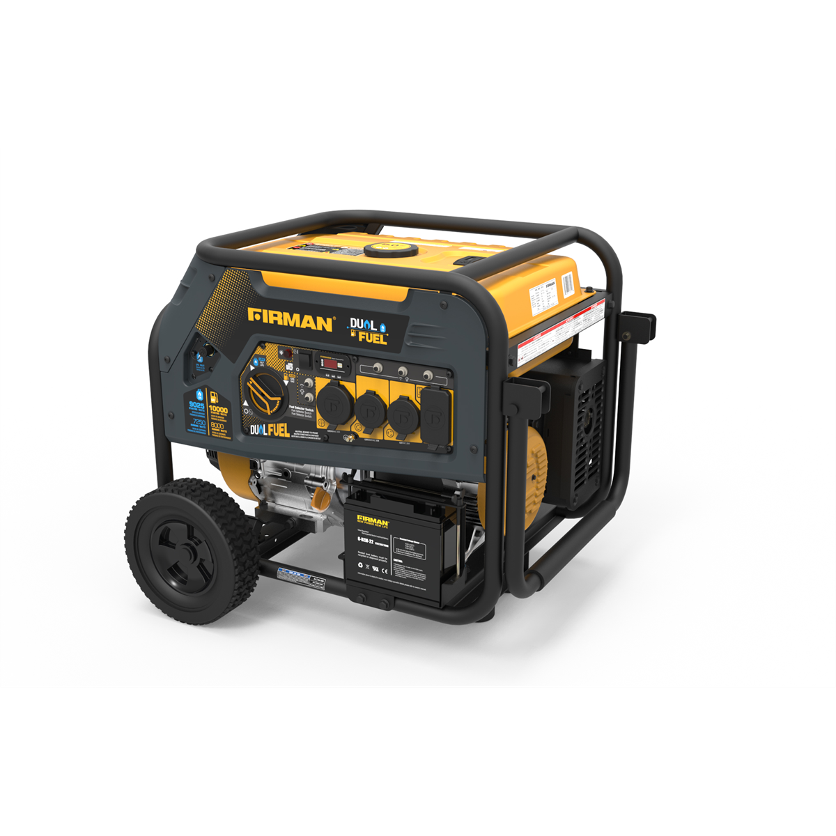 Firman Dual Fuel 10000/8000W Electric Start Gas or Propane Powered Portable Generator with Wheel Kit
