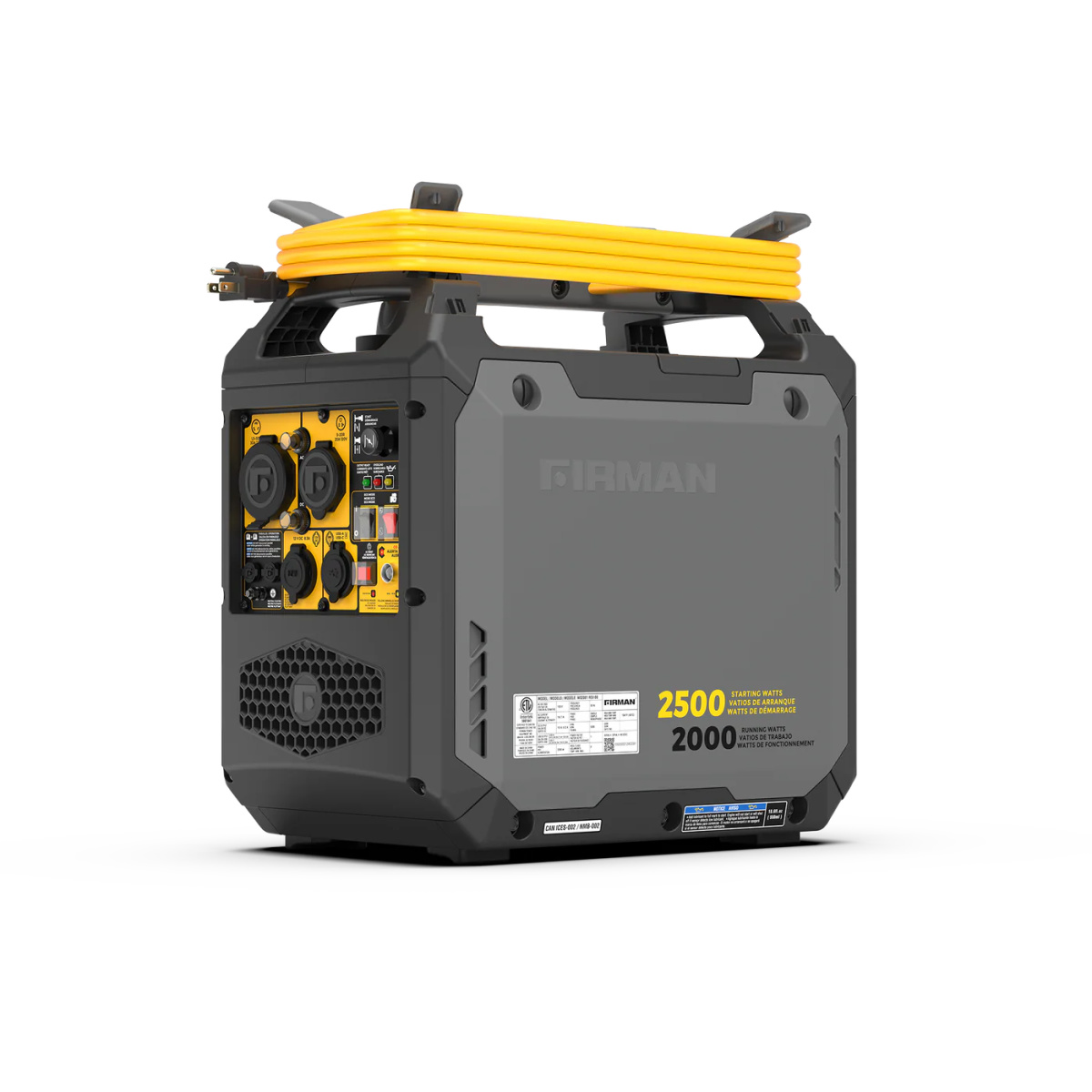 Firman Whisper Series 2500W / 2000W Gas Inverter Portable Generator with Recoil Start, CO Alert, Parallel Ready, Adapter and Cord Included