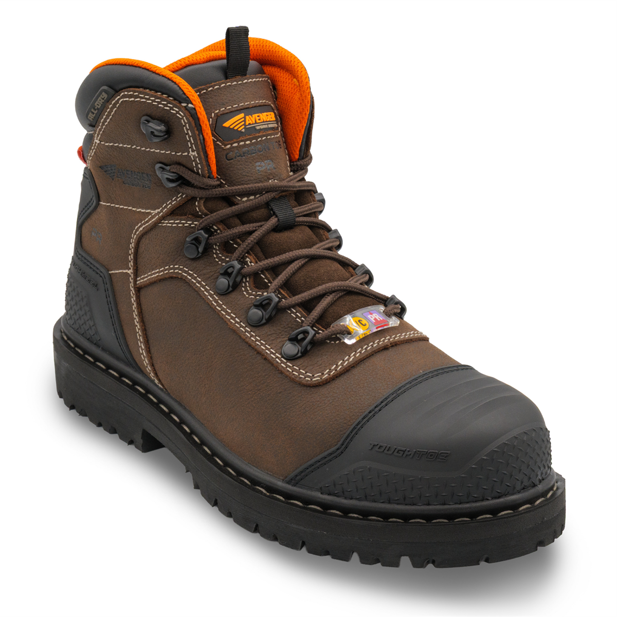 Avenger Work Boots Hammer MAX Mid - Internal MET - Men's - CN|EH|PR|WP|Mt|HR|SR|B&W - Brown - Size: 7.5 - D - (Regular)