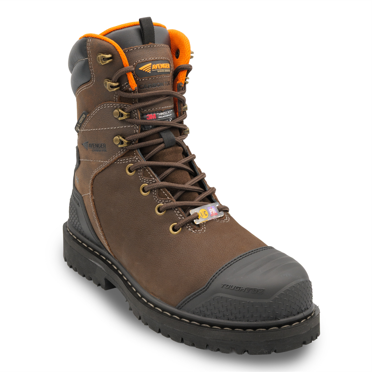 Avenger Work Boots Hammer Max Tall Insulated - 8" 600 Gram - Men's - Cn|eh|pr|wp|in|hr|sr|b&w - Brown - Size: 9 - Ee - (extra Wide)