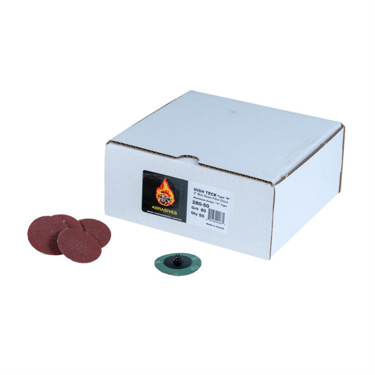 High Teck Products 280-50 R-Style Disc, 2 in Dia, 80 Grit, Aluminum Oxide, Polymer Backing