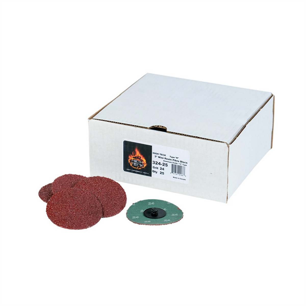High Teck Products 324-25 R-Style Disc, 3 in Dia, 24 Grit, Aluminum Oxide, Polymer Backing