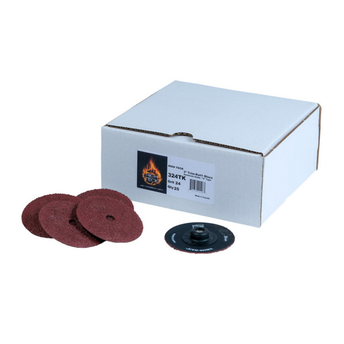 High Teck Products Trim-Kut 324TK R-Style Disc, 3 in Dia, 24 Grit, Aluminum Oxide, Polymer Backing