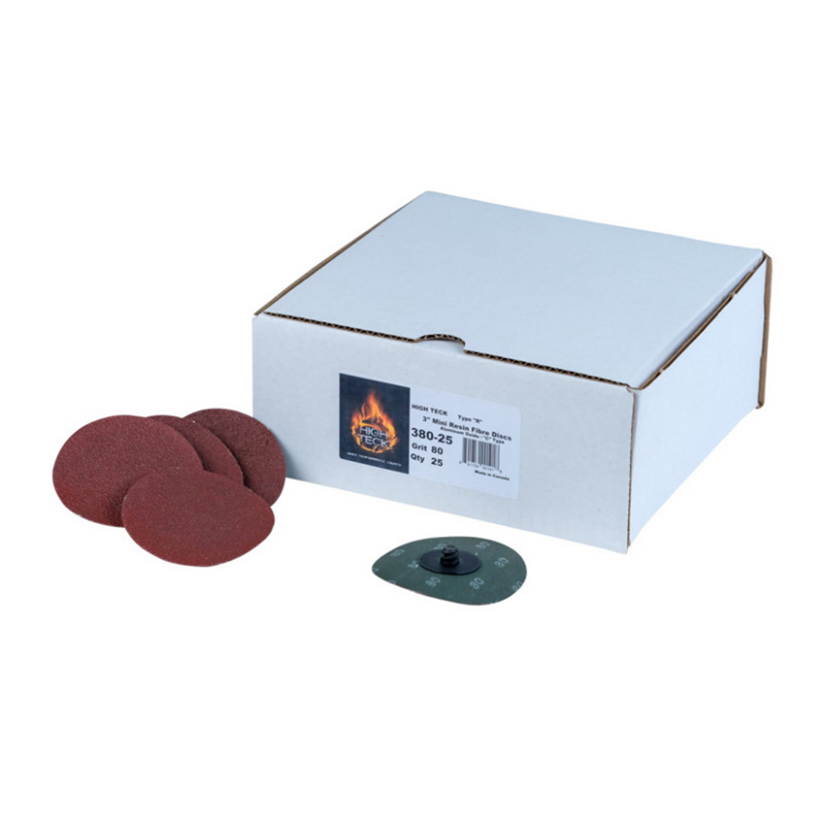 High Teck Products 380-25 R-Style Disc, 3 in Dia, 80 Grit, Aluminum Oxide, Polymer Backing