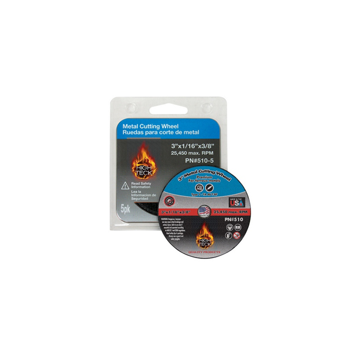 High Teck Products 510-5 Cut-Off Wheel, 3 in Dia x 1/16 in in THK, 3/8 in Center Hole, Aluminum Oxide