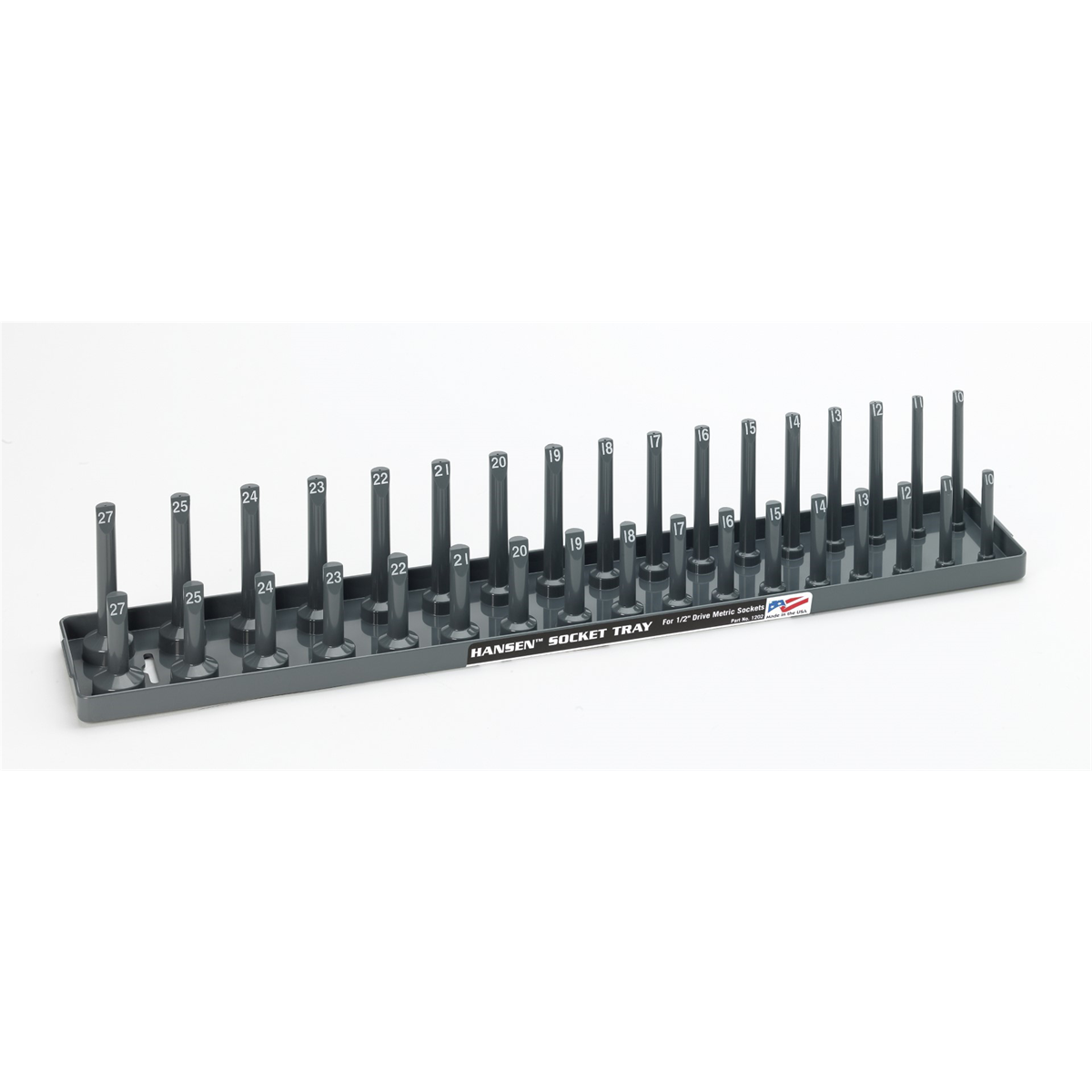 Hansen Global 1/2 Inch Metric 2 Row Regular/Deep Socket Holder Tray - Grey