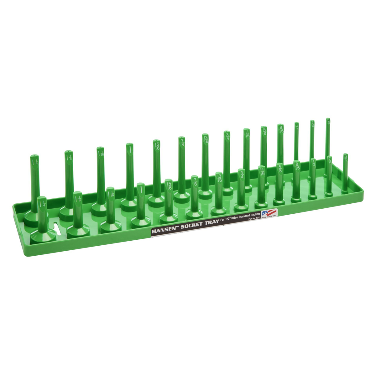 Hansen Global 1/2 Inch Standard 2 Row Regular/Deep Socket Holder Tray - Green