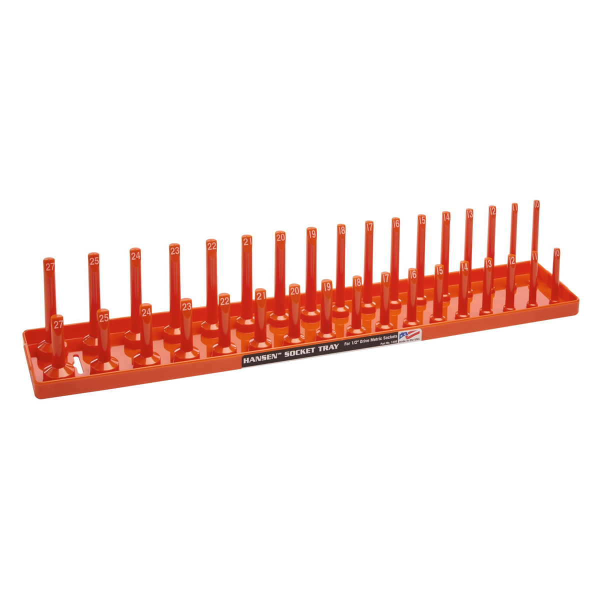 Hansen Global 1/2 Inch Metric 2 Row Regular/Deep Socket Holder Tray - Color Orange