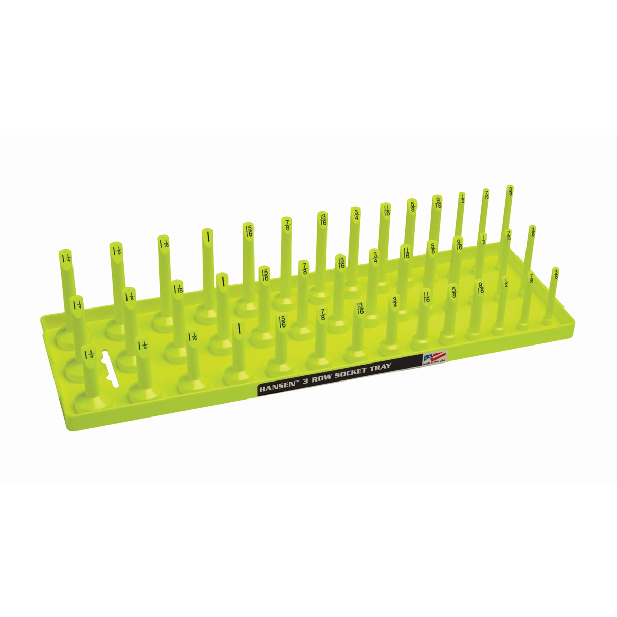 Hansen Global 1/2" SAE 3-Row Socket Tray - Hi-Viz Yellow
