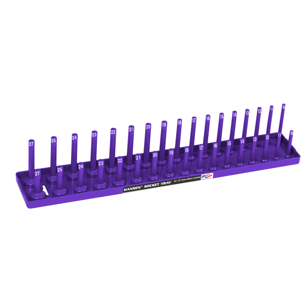 Hansen Global 1/2 Inch Metric 2 Row Regular/Deep Socket Holder Tray - Purple
